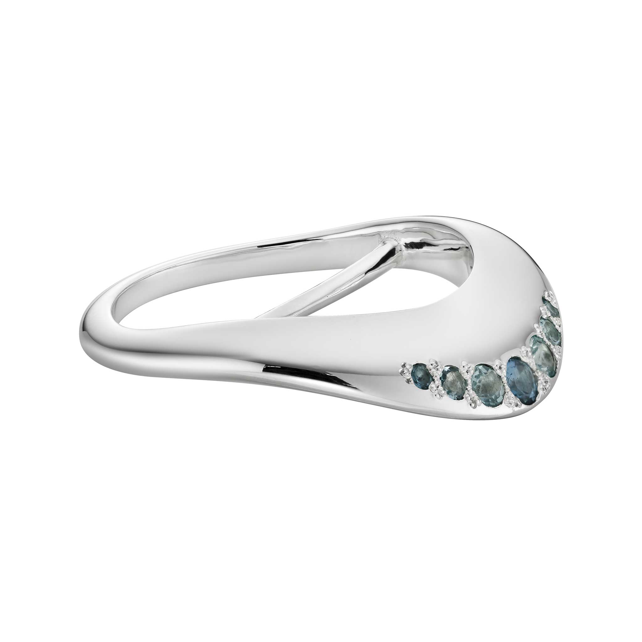 Sterling Silver Wave Scarf Ring with Aquamarine